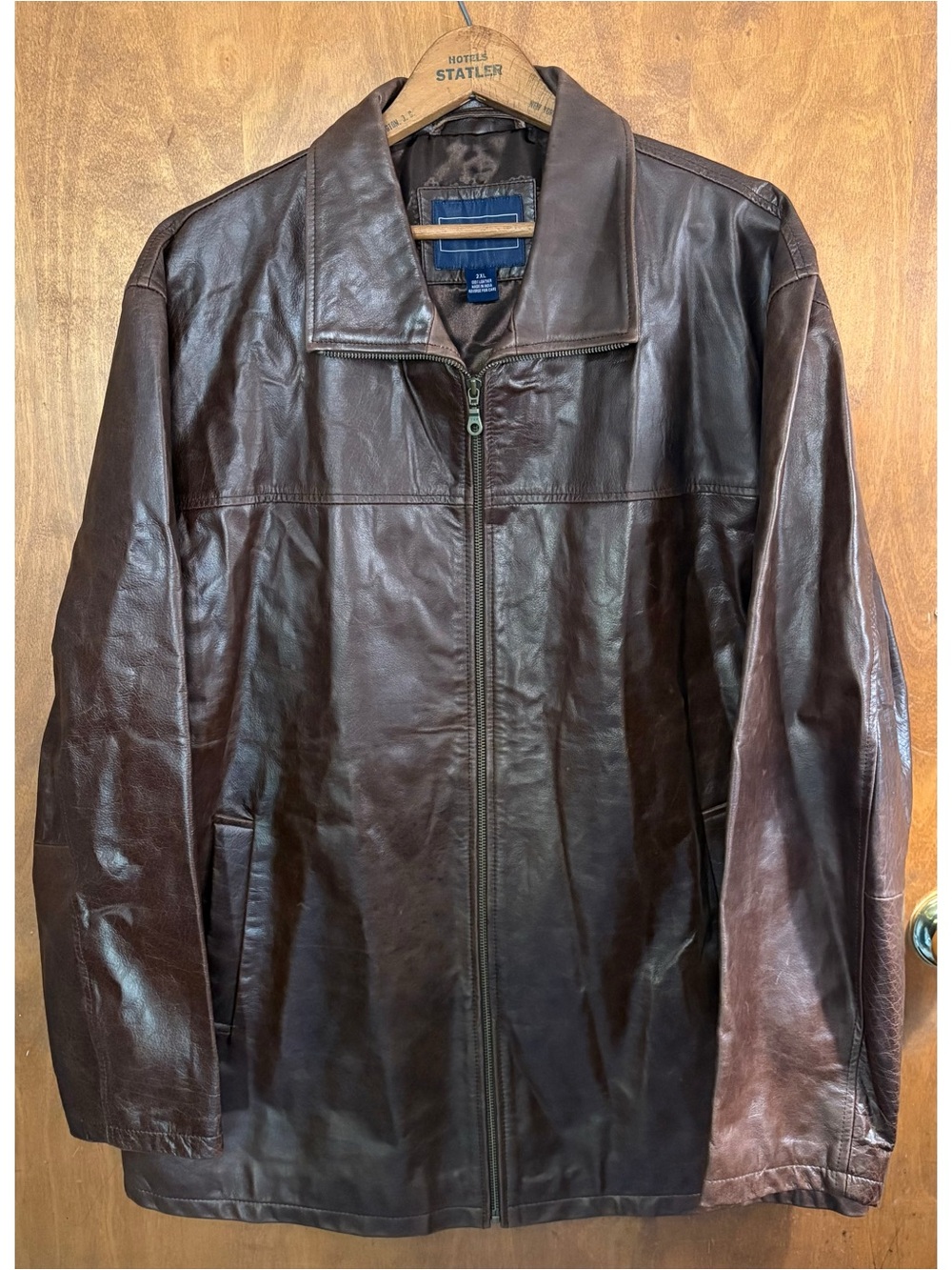 Vintage Men's Chocolate Brown 100% Leather Jacket Longline 2XL Zip Front 90s Y2K
